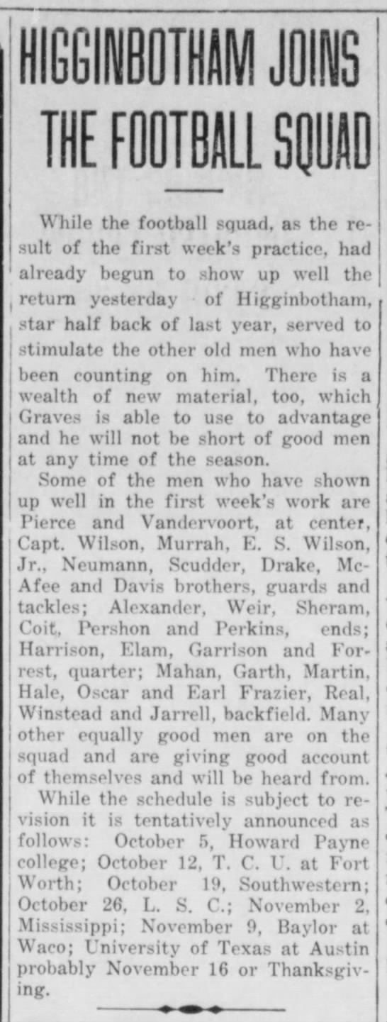 A&M tentative football schedule Thu. Sept. 26, 1918.jfif